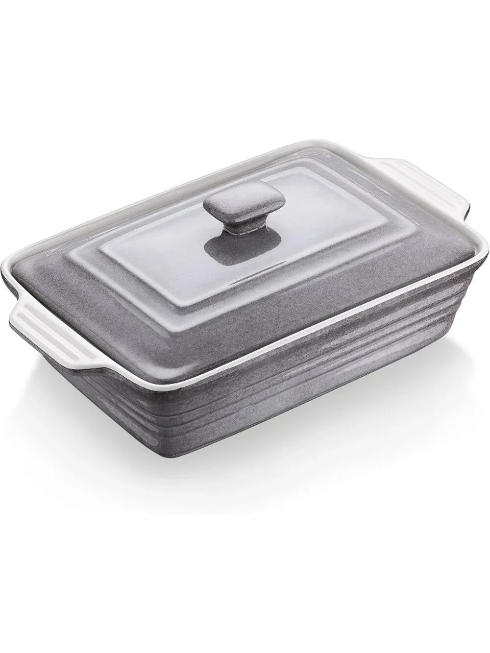 4.5 Quart Grey Ceramic Casserole Dish with Lid Oven Microwave Baking Pan